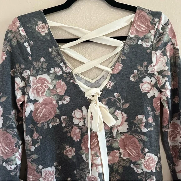 BCX Floral Lace Up Long Sleeve Swing Dress - Picture 8 of 11